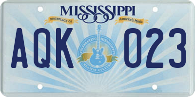 MS license plate AQK023
