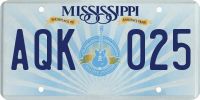 MS license plate AQK025