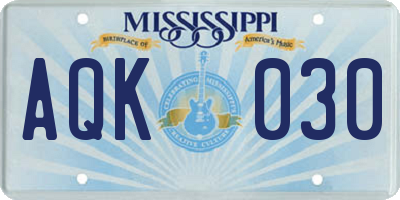MS license plate AQK030