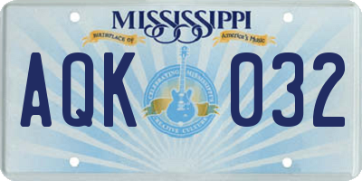 MS license plate AQK032