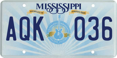 MS license plate AQK036
