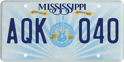 MS license plate AQK040