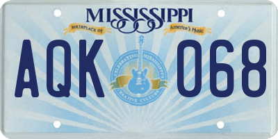 MS license plate AQK068