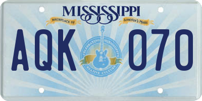 MS license plate AQK070