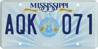 MS license plate AQK071
