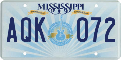 MS license plate AQK072