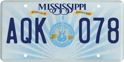MS license plate AQK078