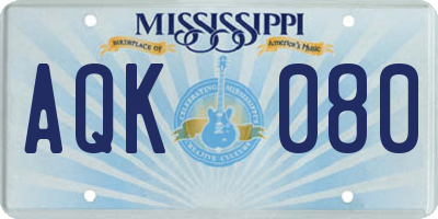 MS license plate AQK080