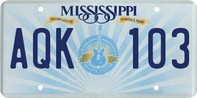 MS license plate AQK103