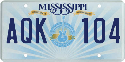 MS license plate AQK104