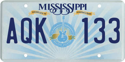 MS license plate AQK133