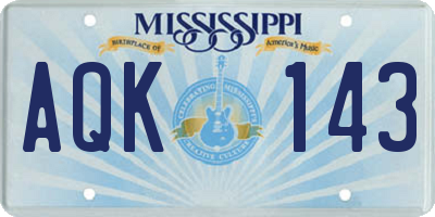MS license plate AQK143