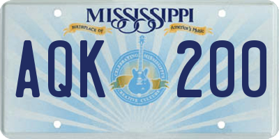 MS license plate AQK200