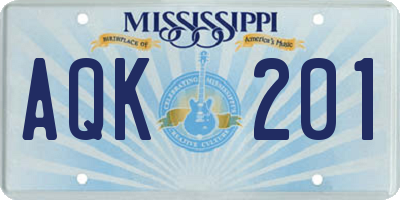 MS license plate AQK201