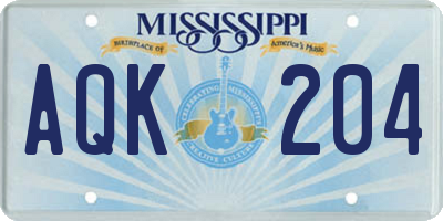 MS license plate AQK204