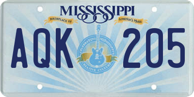 MS license plate AQK205