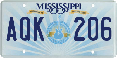 MS license plate AQK206
