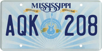 MS license plate AQK208
