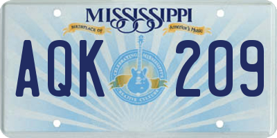 MS license plate AQK209