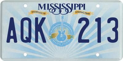 MS license plate AQK213