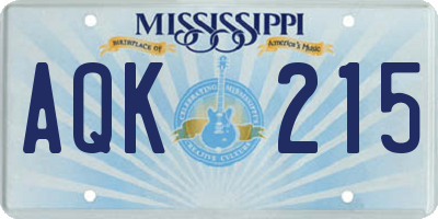 MS license plate AQK215