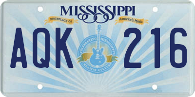 MS license plate AQK216