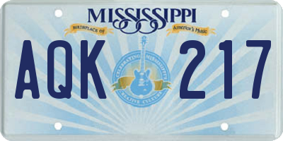 MS license plate AQK217
