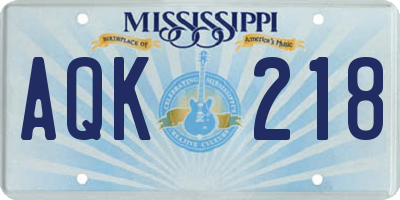 MS license plate AQK218