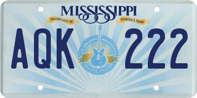 MS license plate AQK222