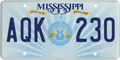 MS license plate AQK230