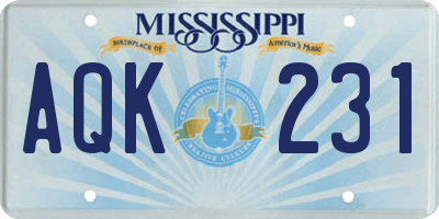 MS license plate AQK231