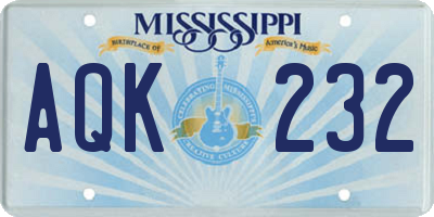 MS license plate AQK232