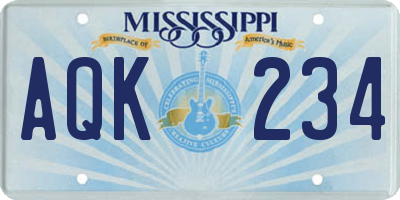 MS license plate AQK234