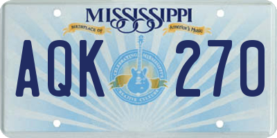 MS license plate AQK270