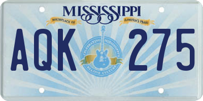 MS license plate AQK275