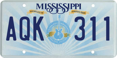 MS license plate AQK311