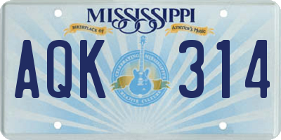 MS license plate AQK314