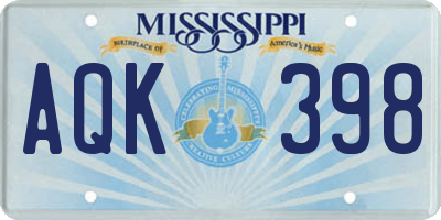 MS license plate AQK398