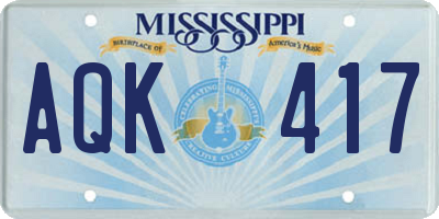MS license plate AQK417