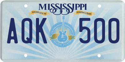 MS license plate AQK500