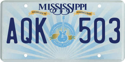 MS license plate AQK503