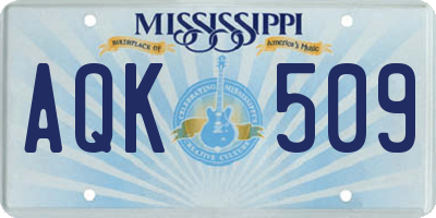 MS license plate AQK509