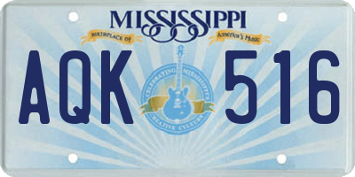 MS license plate AQK516