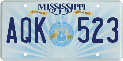 MS license plate AQK523