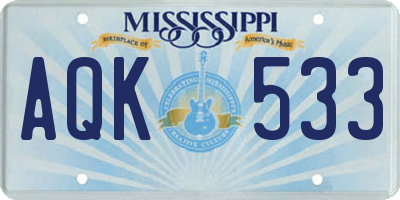 MS license plate AQK533