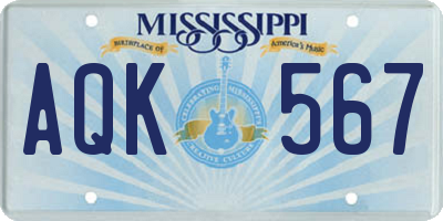 MS license plate AQK567