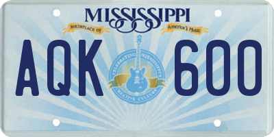 MS license plate AQK600