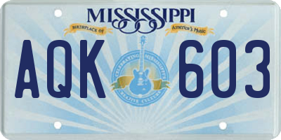 MS license plate AQK603