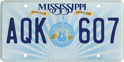 MS license plate AQK607