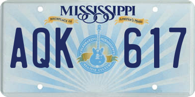 MS license plate AQK617